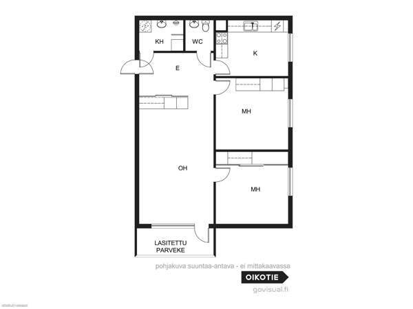 3h+k+kph+erillinen wc+lasitettu parveke  Turtkul - photo 2