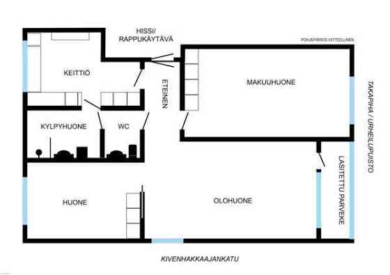 3h + keittiö + kph + wc + lasitettu parveke  Turtkul