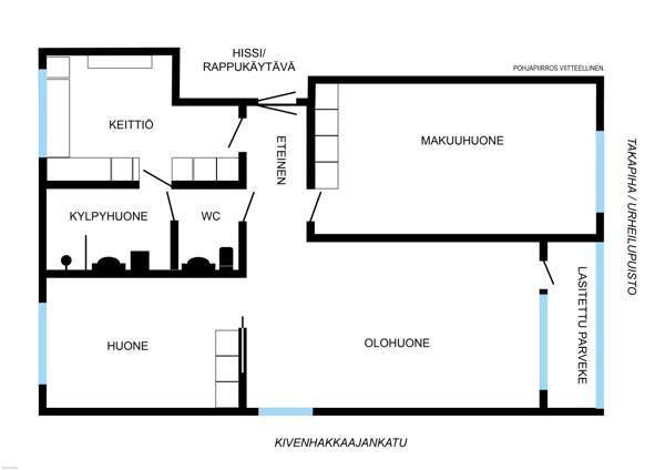3h + keittiö + kph + wc + lasitettu parveke  Turtkul – foto 2