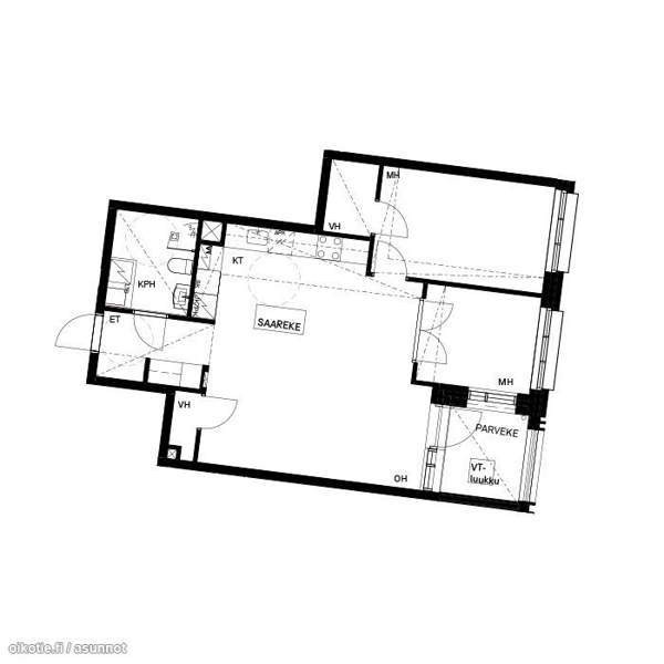 3h, avok, kph, lasitettu parveke, 2 x vh  Helsinki – foto 8