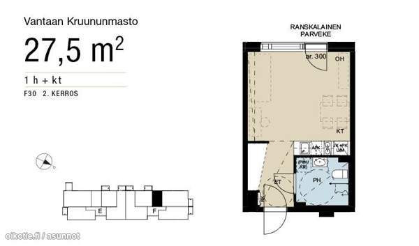 1H+avok+ranskalainen parveke  Vantaa – foto 5