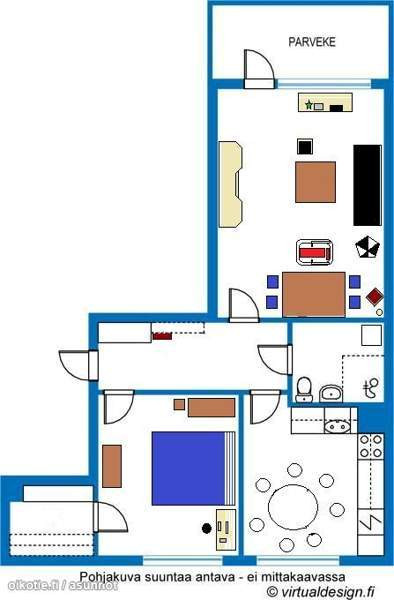 2h + keittiö + lasitettu parveke  Киркконумми - изображение 3