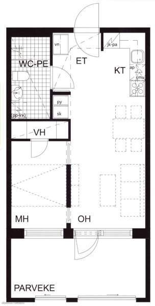 2h+avokt+kph+10 m2 iso lasitettu parveke  Vantaa - valokuva 6