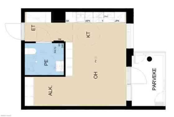 1h + avok + alkovi + lasitettu parveke  Oulu