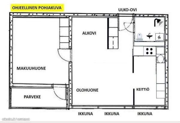2-3 h + keittiö + kylpyhuone + alkovi + parveke  Helsinki - valokuva 1