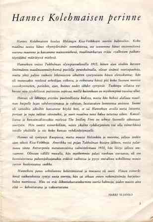 Hannes Kolehmaisen muistokisat 1966 Käsi ohjelma Tuusula