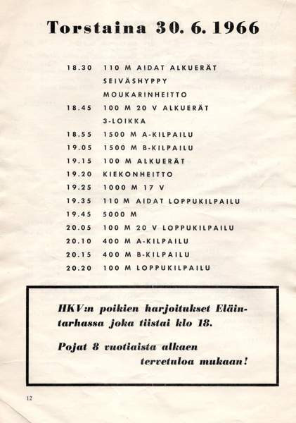 Hannes Kolehmaisen muistokisat 1966 Käsi ohjelma Tuusula – foto 4