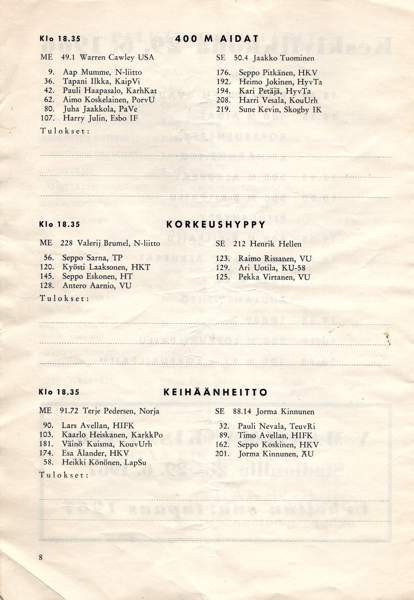 Hannes Kolehmaisen muistokisat 1966 Käsi ohjelma Tuusula – foto 5