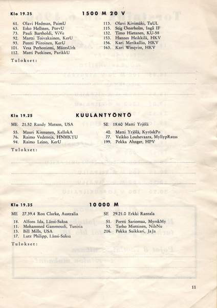 Hannes Kolehmaisen muistokisat 1966 Käsi ohjelma Tuusula – foto 6