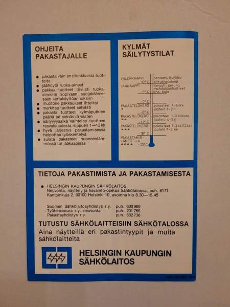 Helsingin kaupungin sähkölaitoksen pakastus -opas 1970-luku Helsinki – foto 2