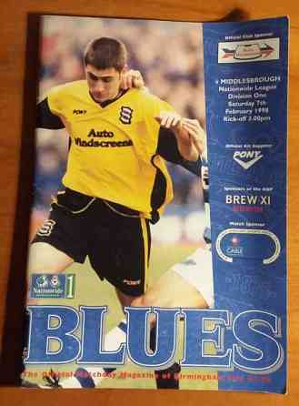 Birmingham City-Midlesbrough 7.2.1988 News & Records Official Matchday Magazine Lappeenranta