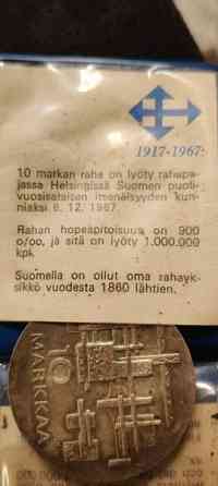Hopeinen 10mk kolikko 1967 Suomussalmi