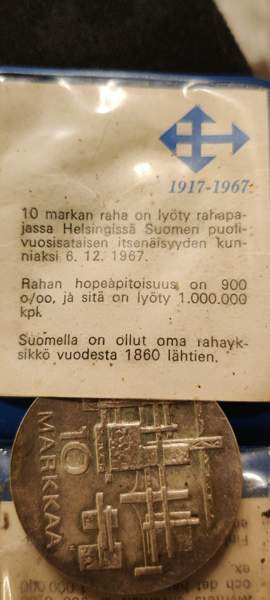 Hopeinen 10mk kolikko 1967 Suomussalmi - photo 2