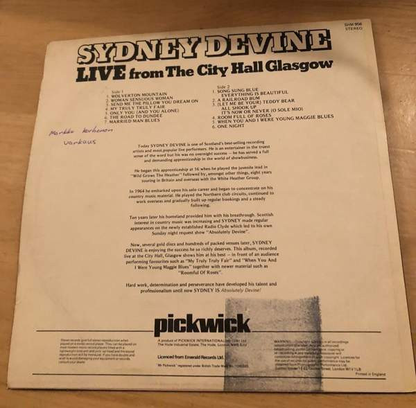 Sydney Devine Live From The City Hall Glasgow LP Vinyyli Joroinen – foto 2