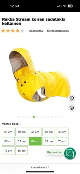 Rukka Stream koiran sadetakki keltainen Ylöjärvi - valokuva 5