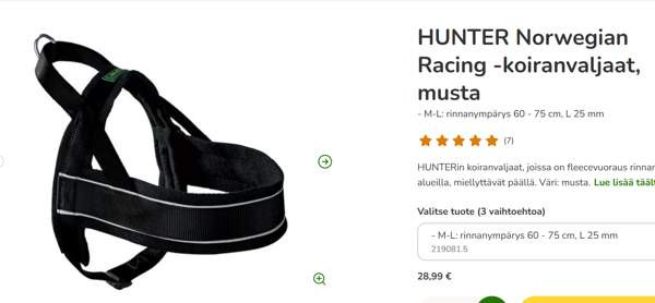 Hunter koiranvaljaat, koko M. UUDET Helsinki - valokuva 1