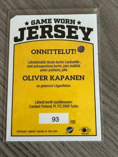 Cardset 23-24 Oliver Kapanen Pori – foto 4