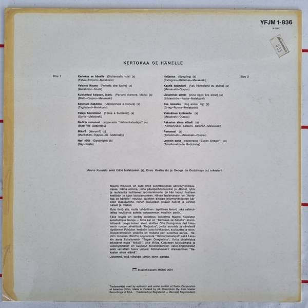LP  Mauno Kuusisto - Kertokaa Se Hänelle. Turku - photo 2