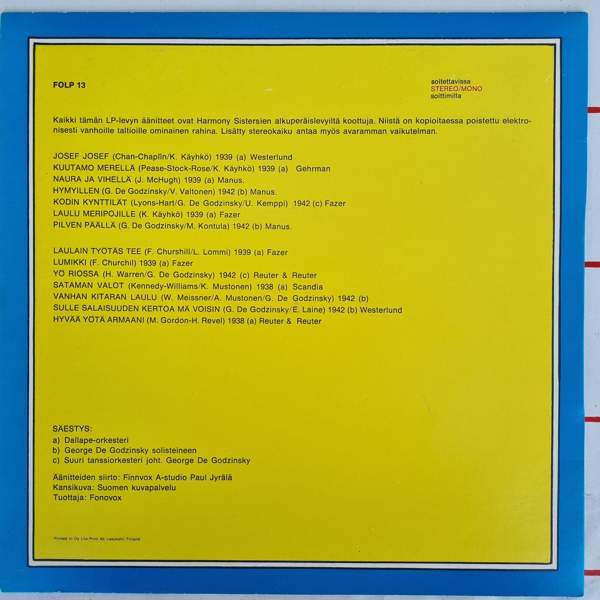 LP  Harmony Sisters - Sataman Valot. Turku - valokuva 2