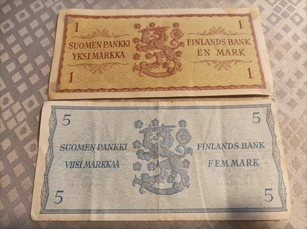 1963 vuoden ,1 markan ja 5 markan seteli Tervola - photo 1