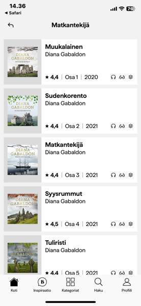 Matkantekijä sarjan kirjat  Diana Gabaldon Järvenpää - valokuva 2