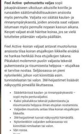 Pehmustetut Feel Active vaaleanpunaiset valjaat pikkukoiralle Lempaeaelae