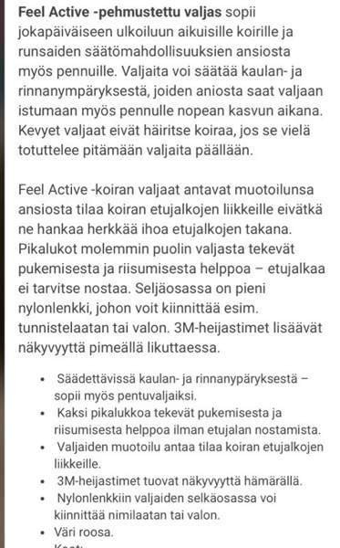 Pehmustetut Feel Active vaaleanpunaiset valjaat pikkukoiralle Lempaeaelae - photo 3