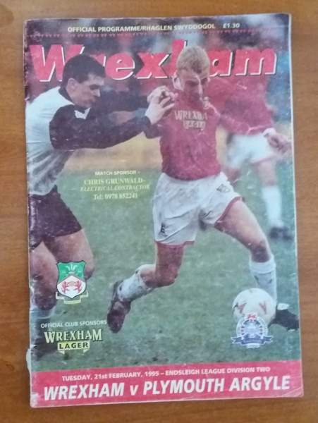 Wrexham v Plymouth Argyle 21.2.1995 Official Matchday Programme Lappeenranta – foto 1