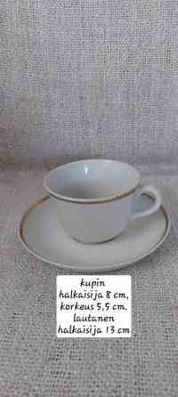 Teekannu, kahvikupit, lautaset, Arabia, EDULLISESTI Sotkamo