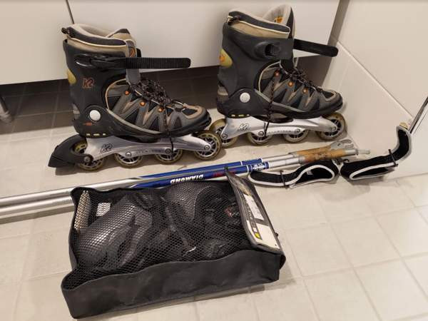K2 rullaluistimet 43 + sauvat 170 cm + suojukset L Helsinki - valokuva 1
