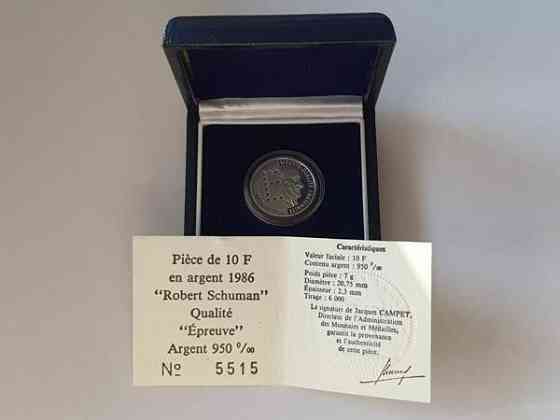 10 Francs 1986 Robert Schuman proof hopearaha Kirkkonummi