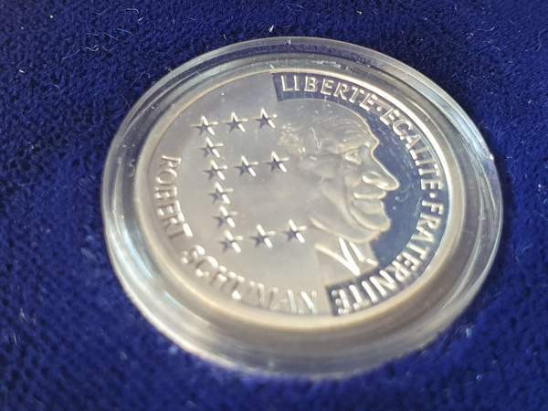 10 Francs 1986 Robert Schuman proof hopearaha Киркконумми - изображение 2