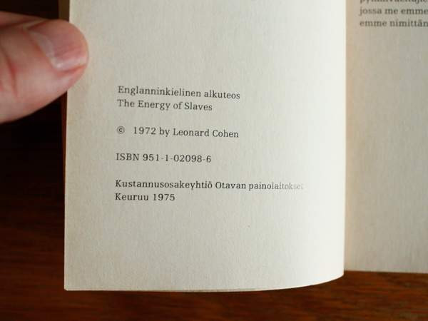 Leonard Cohen - Rakkauden orjat (runokirja) Tampere - photo 2