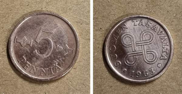 Kolikkosormus 5 penniä 1963 Ilmainen toimitus! Mustasaari - photo 2
